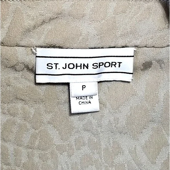 ST JOHN SPORT Single Breasted Blazer Jacket Tan Jacquard Petite Small Two Button - Picture 2 of 6